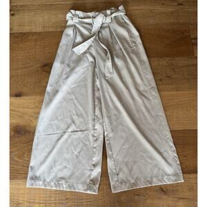 Wide Leg Women’s Pants Paperbag waist Belted Cropped S Coastal Minimal European